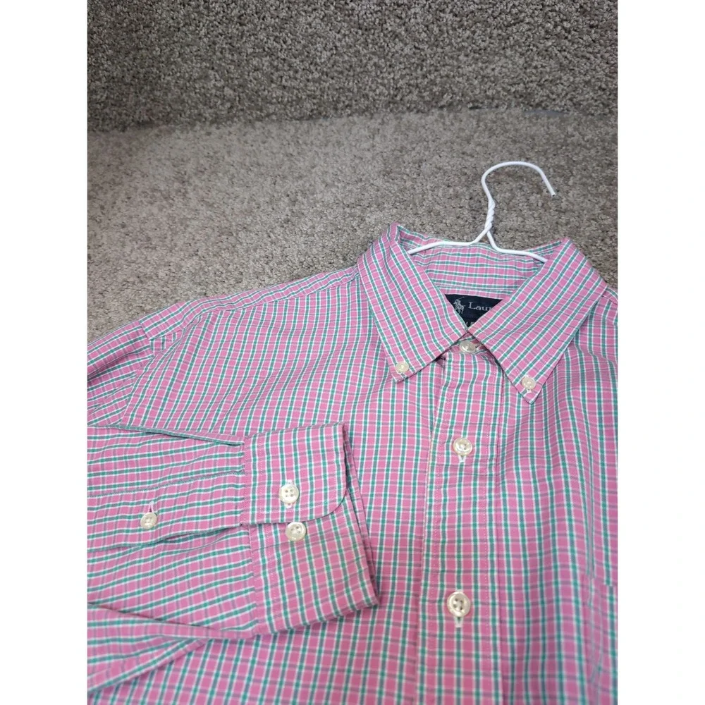 Ralph Lauren Custom Fit Plaid Shirt Mens 16.5 L Pink Green Long Sleeve Button‎